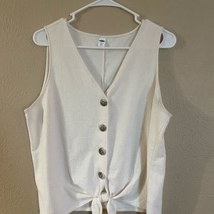Cream colored button up tie front tank